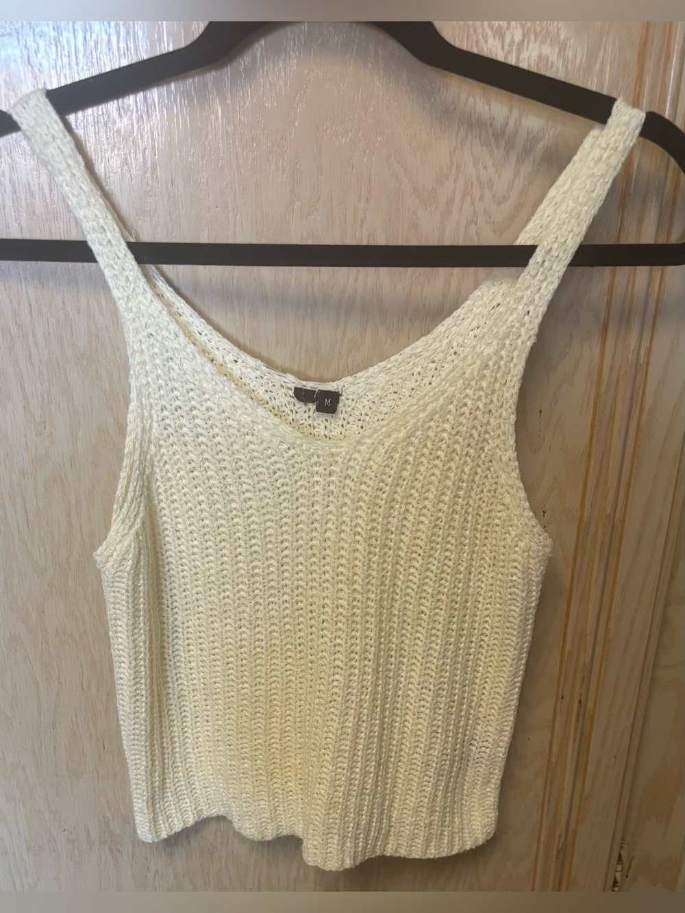 Women Size Medium Ivory Cream Crochet Top V Neck Y2K Sleeveless Spaghetti Strap